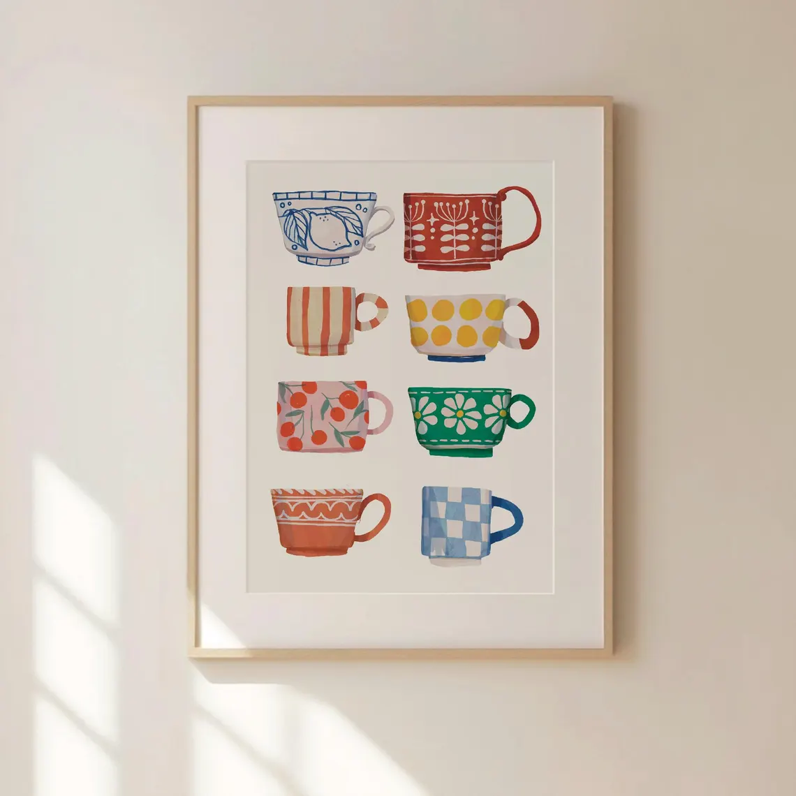 Coffee Tea Cups - Theekop print, ontbijtposter, koffie printbare kunst,