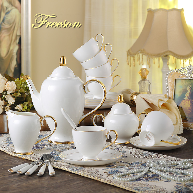 Tea Coffee Pot Set - Grace Bone China Koffieset Wit Goud