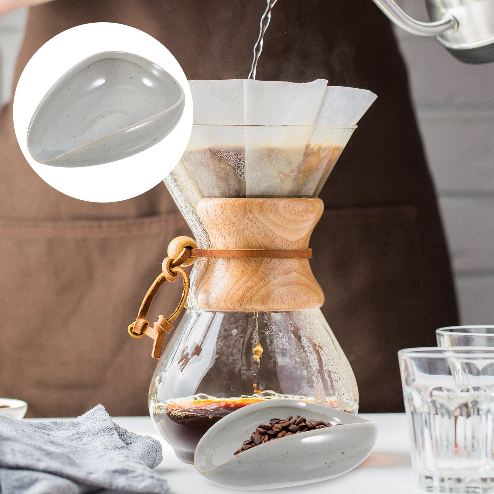 Coffee Tea And Leaf - Keramische koffiebonenbak, doseerbeker, weegschaal voor bonen,