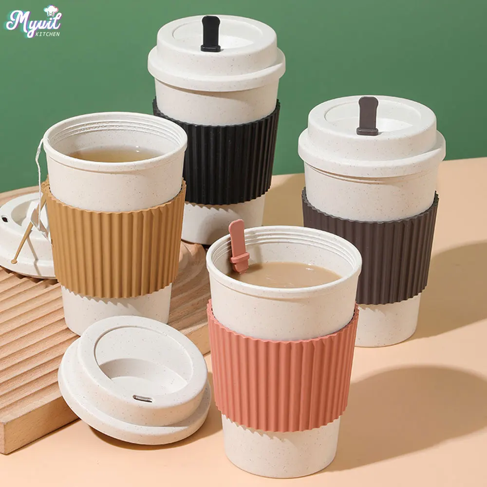Coffee Tea For Me - 450ML Koffiekopjes Met Deksels Tarwestro Herbruikbare