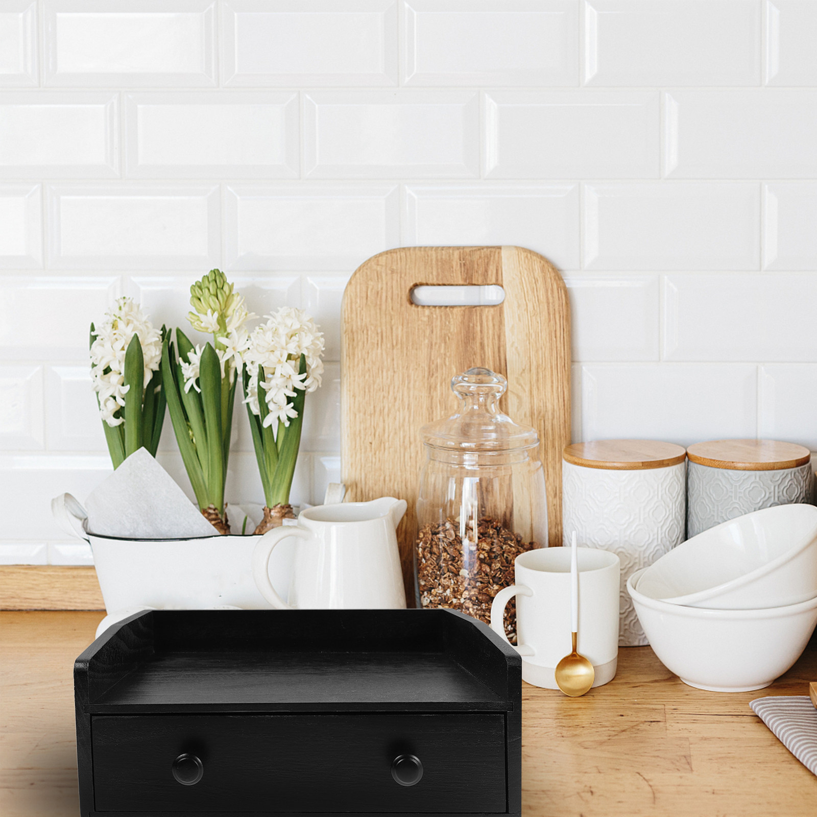 Houten zwarte lade-stijl burea - Coffee Tea Drawer Organizer recensie en prijs
